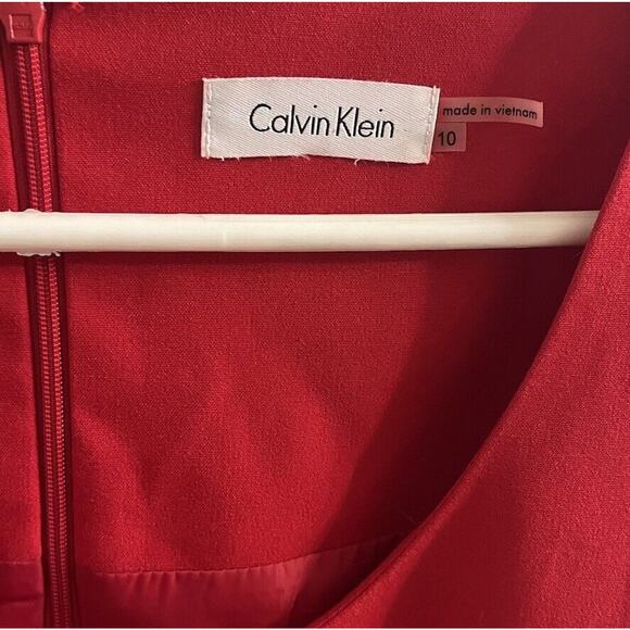 Calvin Klein Women's Short-sleeve Belted Bow Dress Size 10 Red Black Classic EUC - Picture 4 of 6